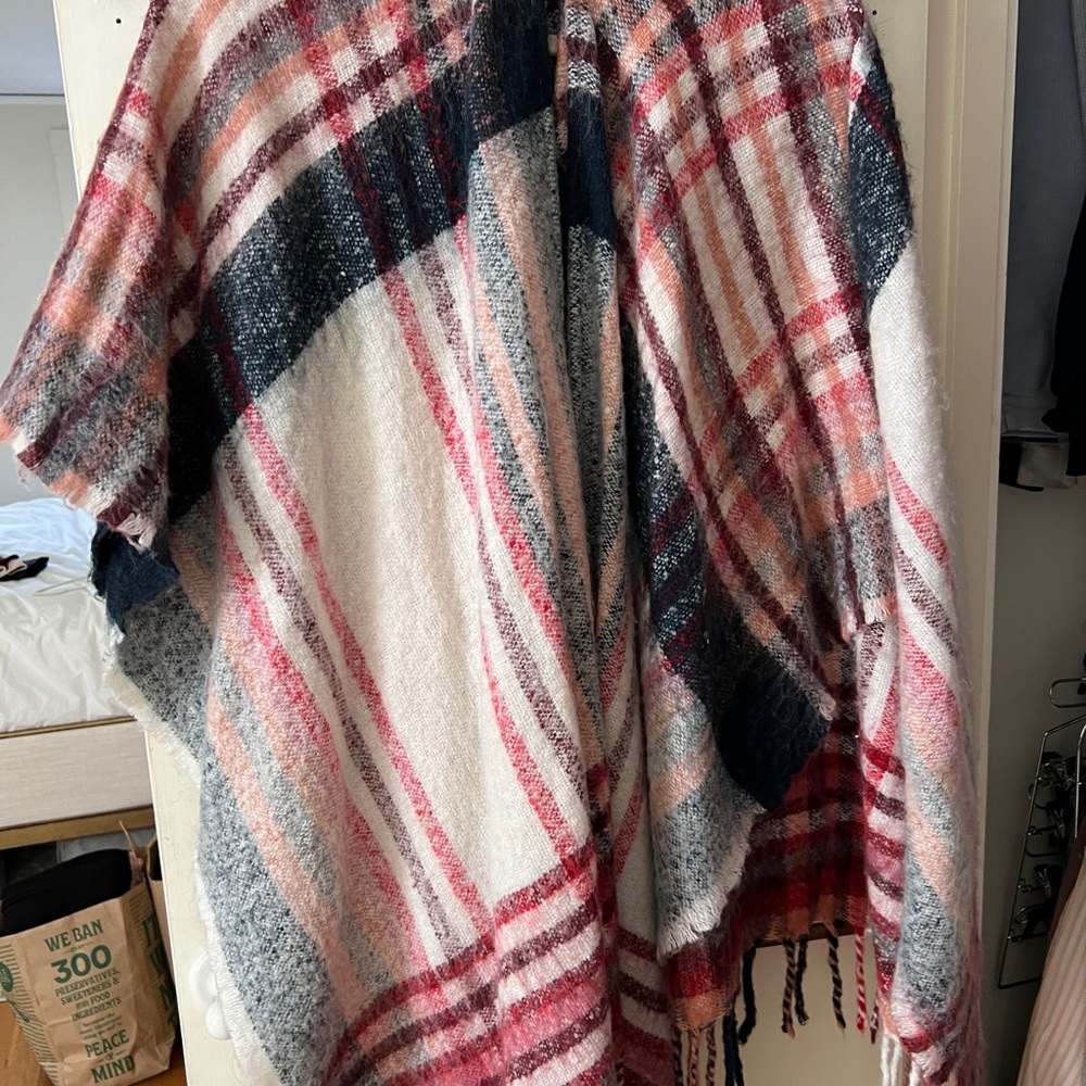 Plaid Fringe Poncho